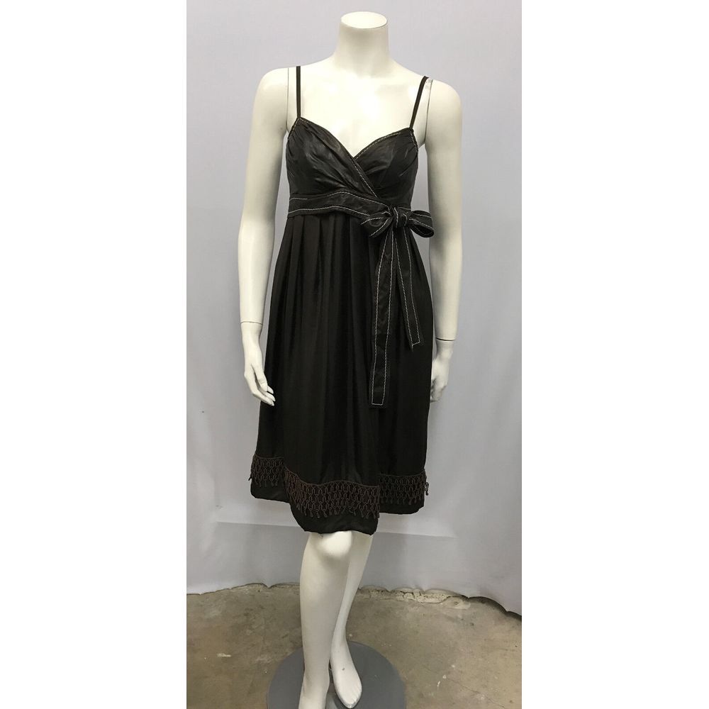COAST 100% SILK DRESS BROWN GREAT STITCHING BUST AREA LOOKS LIKE LEATHER 40